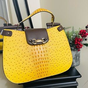 Elegant Yellow and Brown Shoulder Bag